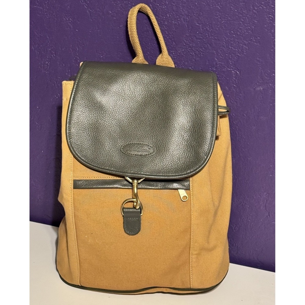 Vintage L.L. Bean Script Boat Tote Canvas Leather Backpack Plaid USA Made Rare